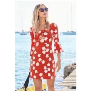 Boden Miriam Orange Print Jersey Dress sz 10 L